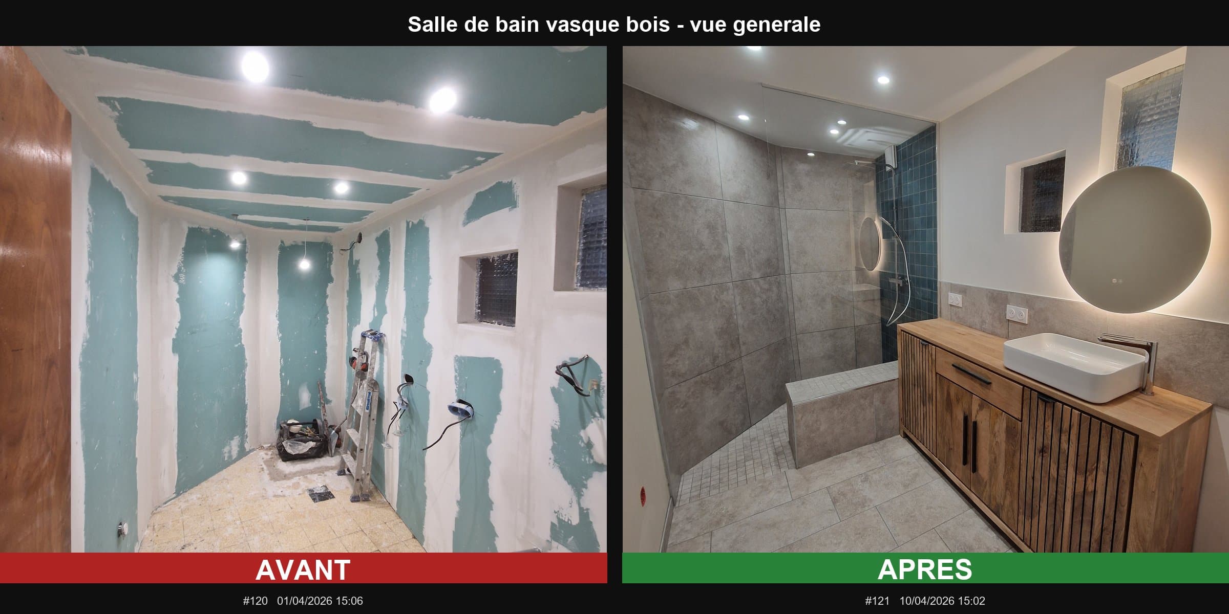 Salle de bain vasque bois — vue générale