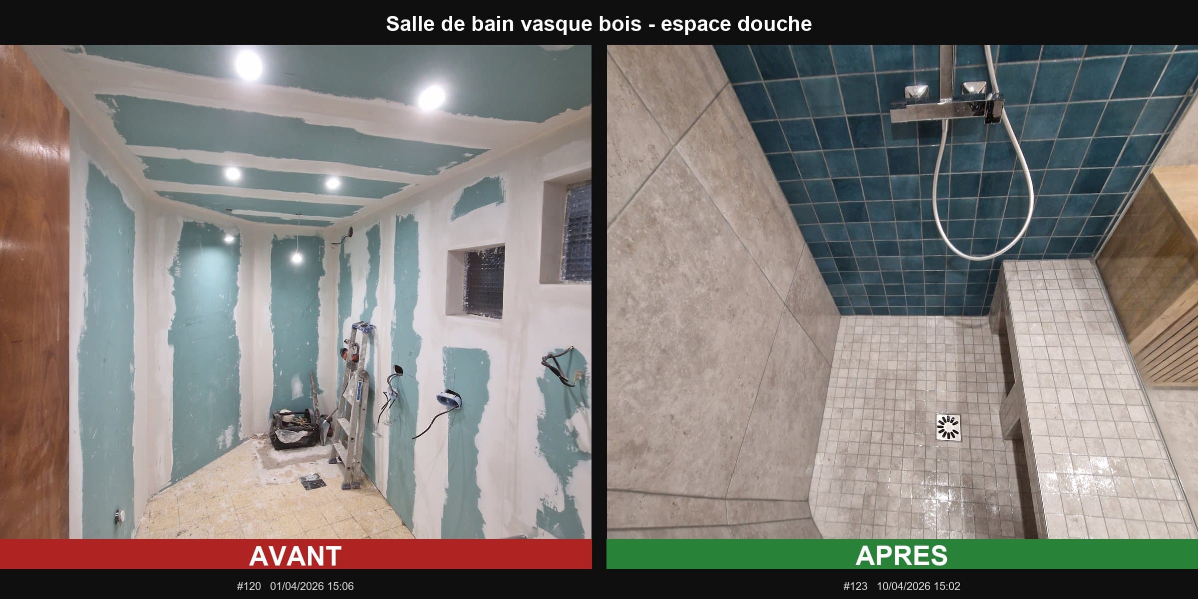 Salle de bain vasque bois — espace douche